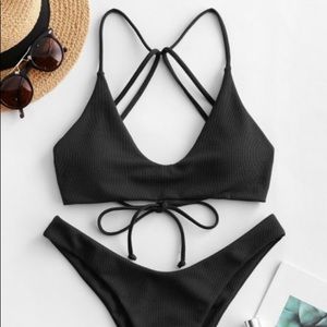 Brand new textured strapless high leg bikini